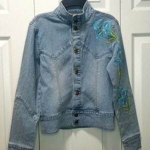 Sage 56 Medium Embroided Denim Botton Up Jacket Light Blue